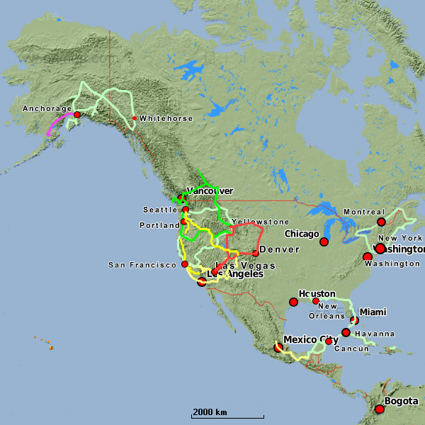 Nordamerika Karte mit Reiserouten